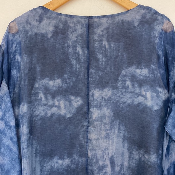 Patrizia Luca Milano Shirt Blue Watercolor Sheer Top Size L - Picture 12 of 17